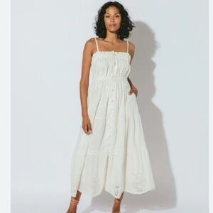 Cleobella White Smocked Midi Dress with Eyelet Detail